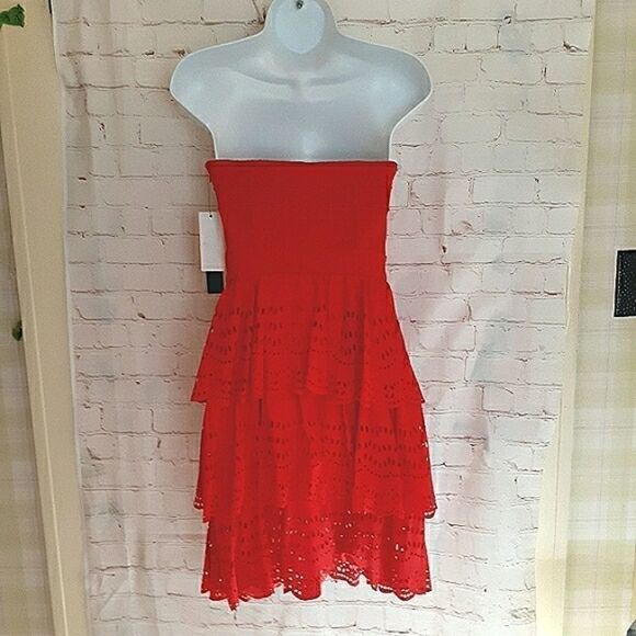 Brand NWT Cynthia Steffe Lipstick Red Strapless Bustier Top Dress 0/XS MSRP $345 - Picture 3 of 6